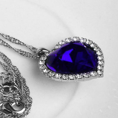 Sukkhi Modern Blue Titanic Valentine Heart Crystal Rhodium Plated Pendant for Women