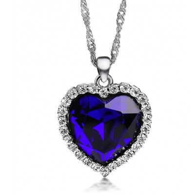 Sukkhi Modern Blue Titanic Valentine Heart Crystal Rhodium Plated Pendant for Women