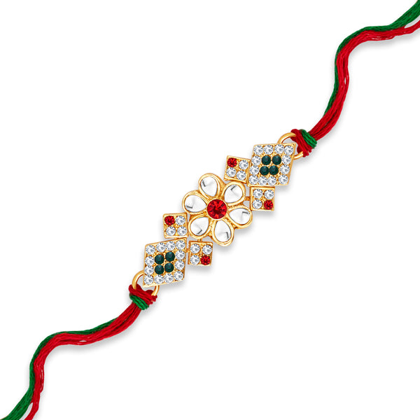 Sukkhi Awesome Gold Plated Floral Rakhi with Roli Chawal and Raksha Ba ...