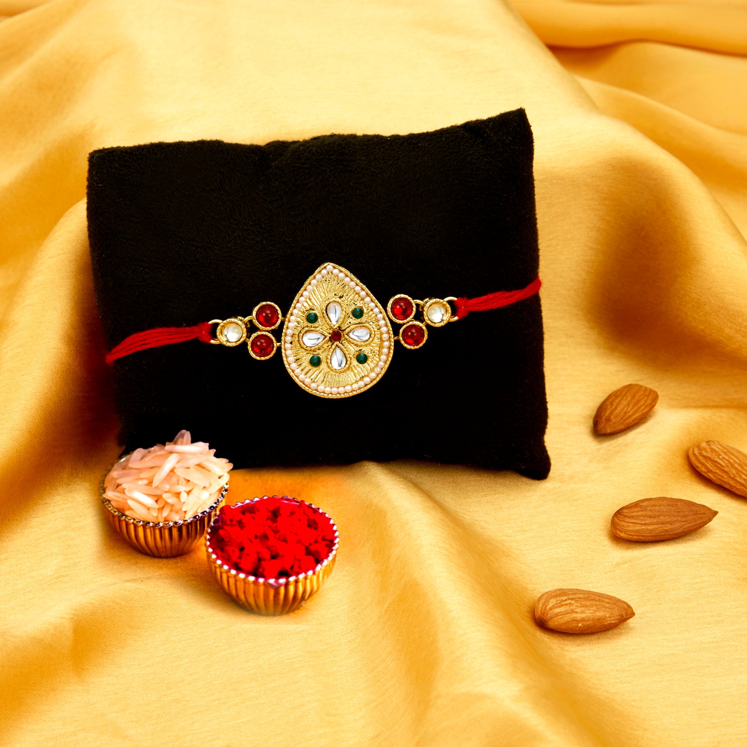 Sukkhi Incrediable Gold Plated Rakhi with Roli Chawal and Raksha Bandhan Greeting Card for Men