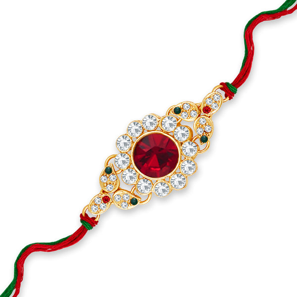 Gold Rakshi Sukkhi Traditional Gold Plated Rakhi with Roli Chawal and Raksha Bandh ...