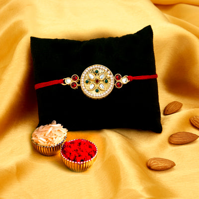 Sukkhi Ethnic Gold Plated Rakhi with Roli Chawal and Raksha Bandhan Greeting Card for Men