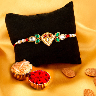 Sukkhi Lavish Gold Plated Rakhi with Roli Chawal and Raksha Bandhan Greeting Card for Men