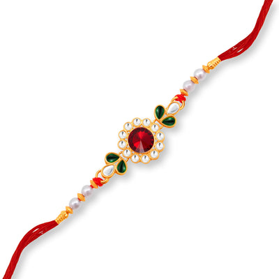 Sukkhi Lovely Gold Plated Rakhi with Roli Chawal and Raksha Bandhan Greeting Card for Men