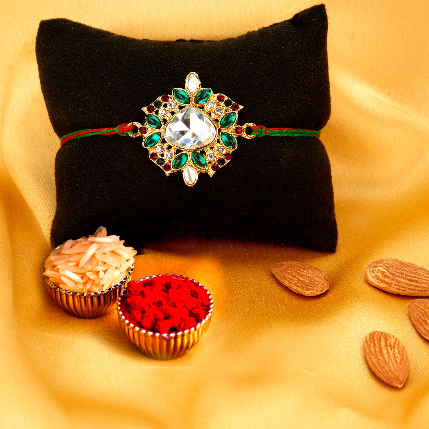 Sukkhi Incrediable Gold Plated Rakhi with Roli Chawal and Raksha Bandhan Greeting Card for Men