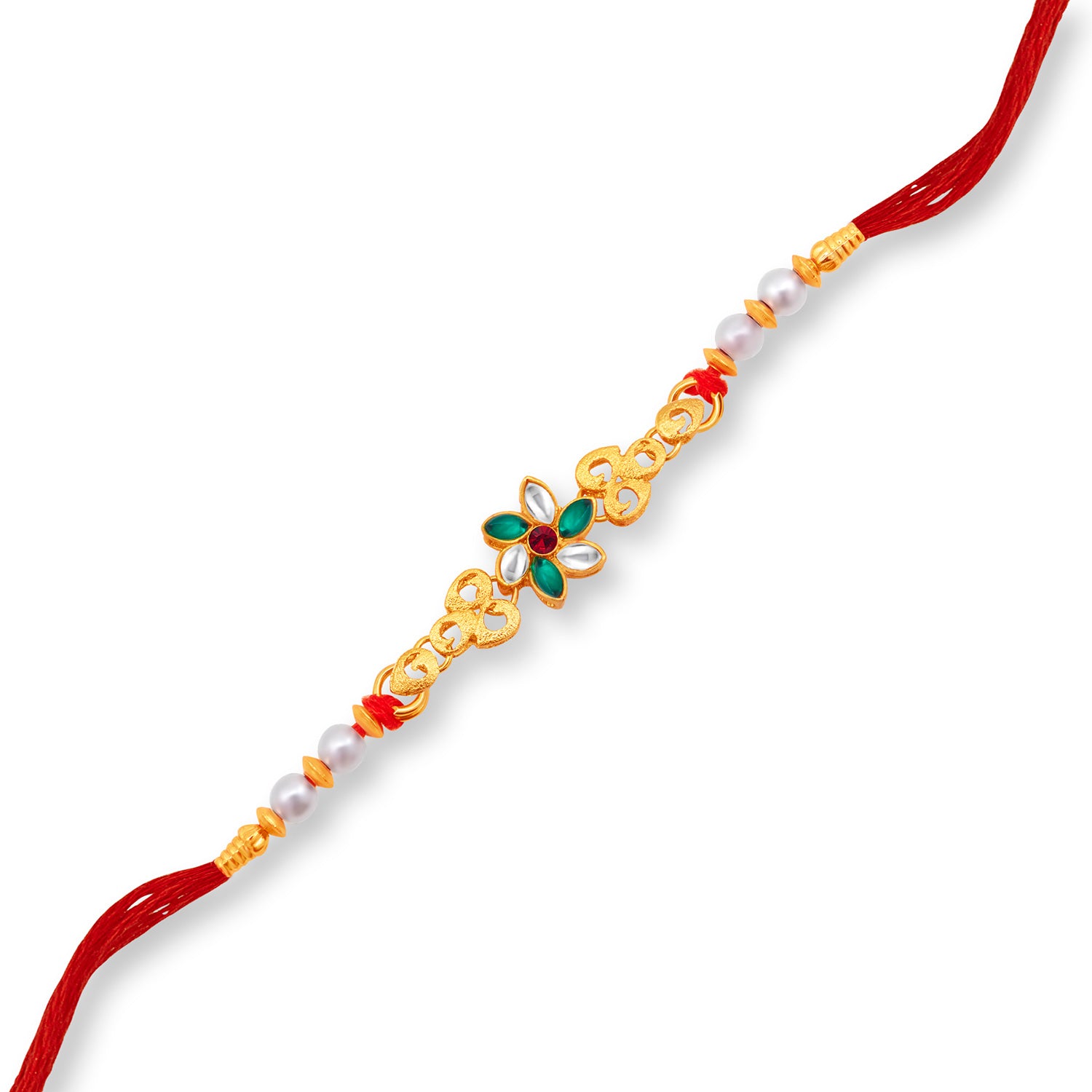 Sukkhi Floral Gold Plated Rakhi with Roli Chawal and Raksha Bandhan Greeting Card for Men