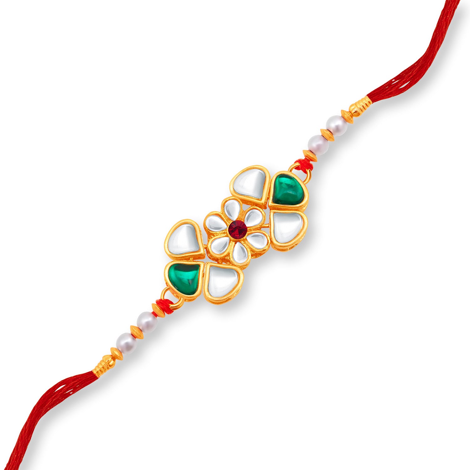 Sukkhi Elegant Gold Plated Floral Rakhi with Roli Chawal and Raksha Bandhan Greeting Card for Men