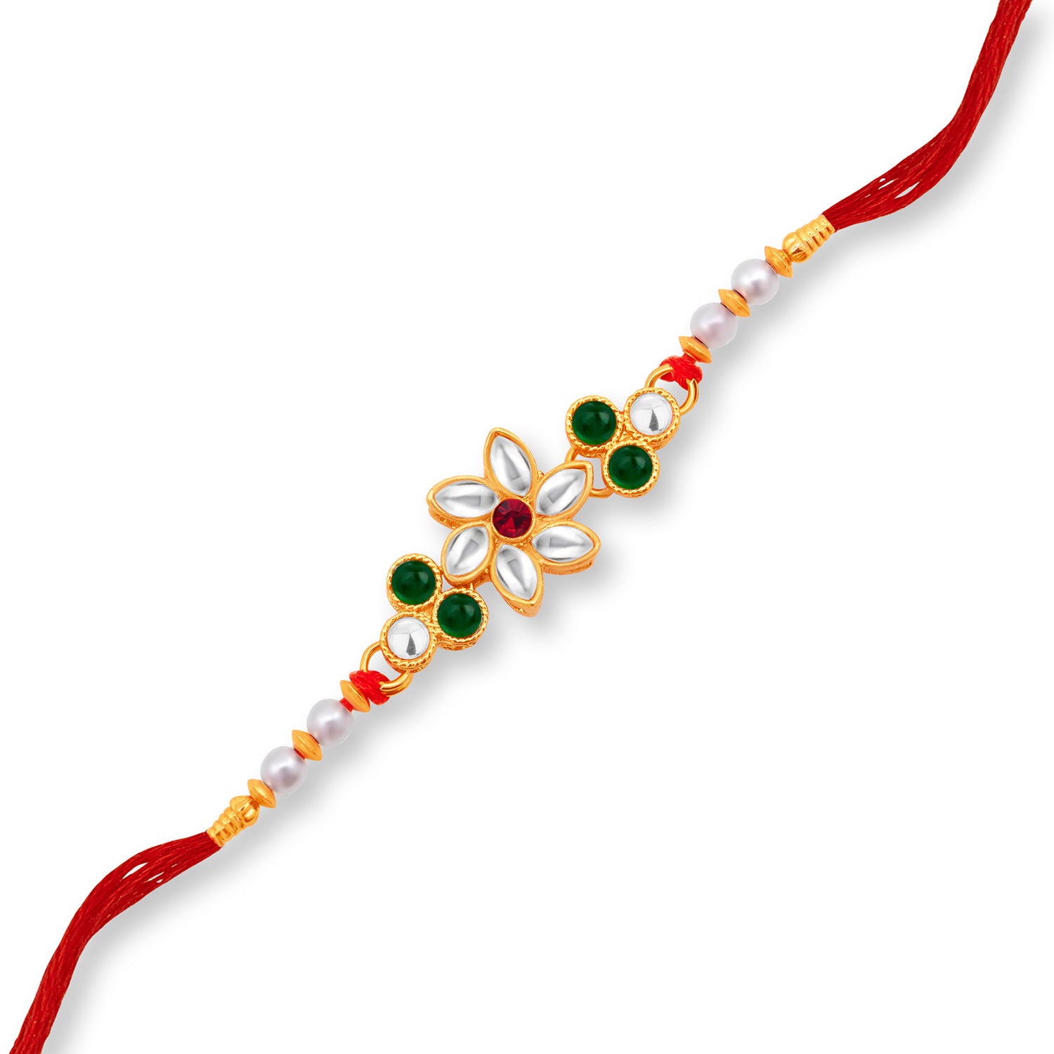 Sukkhi Glimmery Gold Plated Floral Rakhi with Roli Chawal and Raksha Bandhan Greeting Card for Men