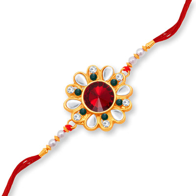 Sukkhi Ethnic Gold Plated Floral Rakhi with Roli Chawal and Raksha Bandhan Greeting Card for Men