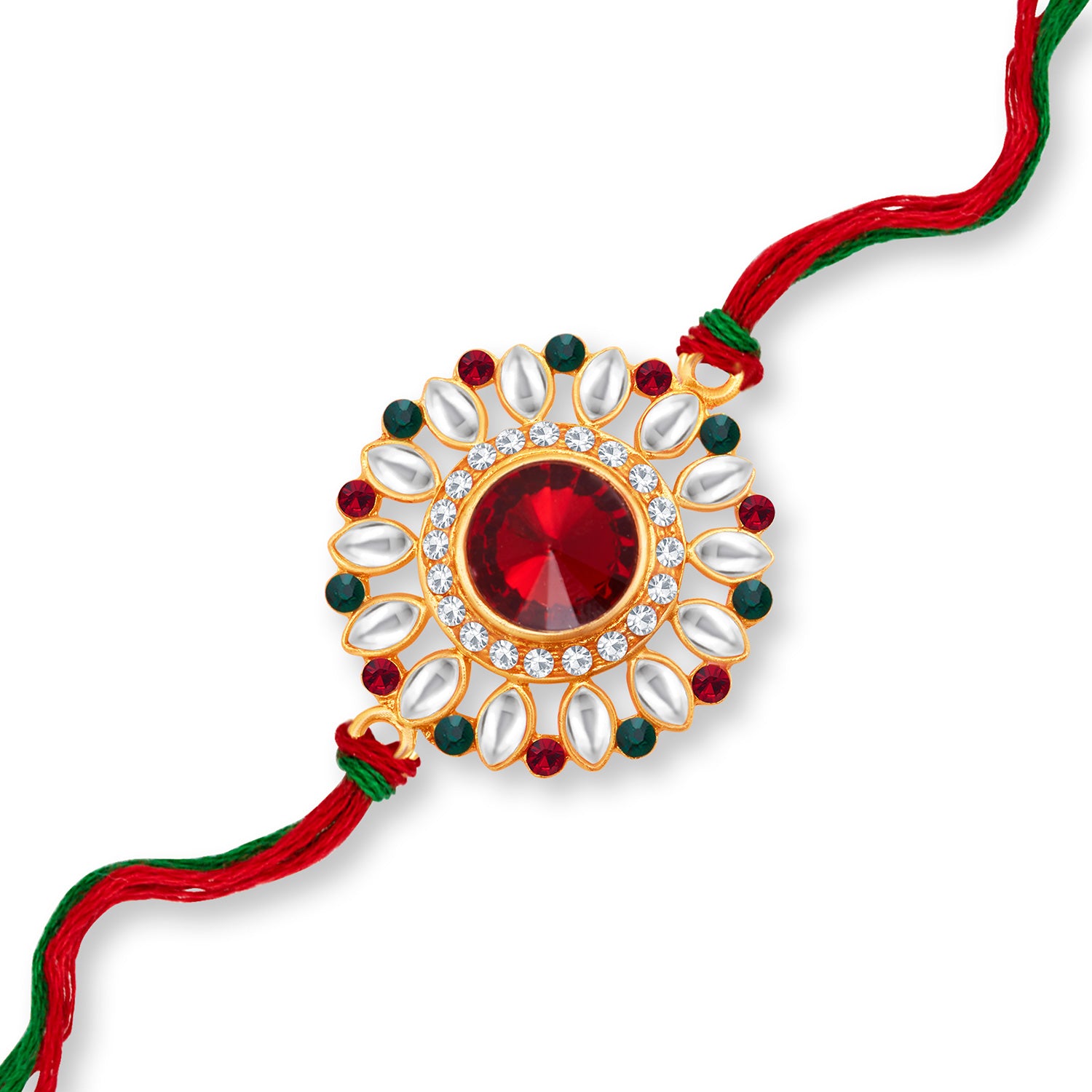 Sukkhi Splendid Gold Plated Floral Rakhi with Roli Chawal and Raksha Bandhan Greeting Card for Men