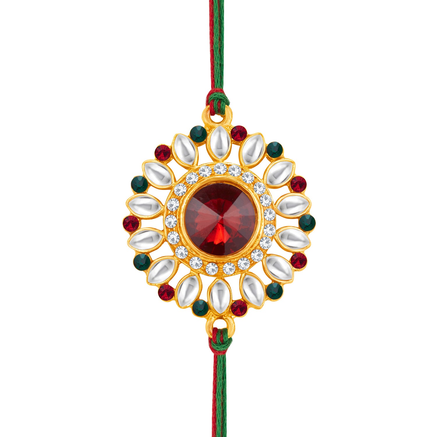 Sukkhi Splendid Gold Plated Floral Rakhi with Roli Chawal and Raksha Bandhan Greeting Card for Men