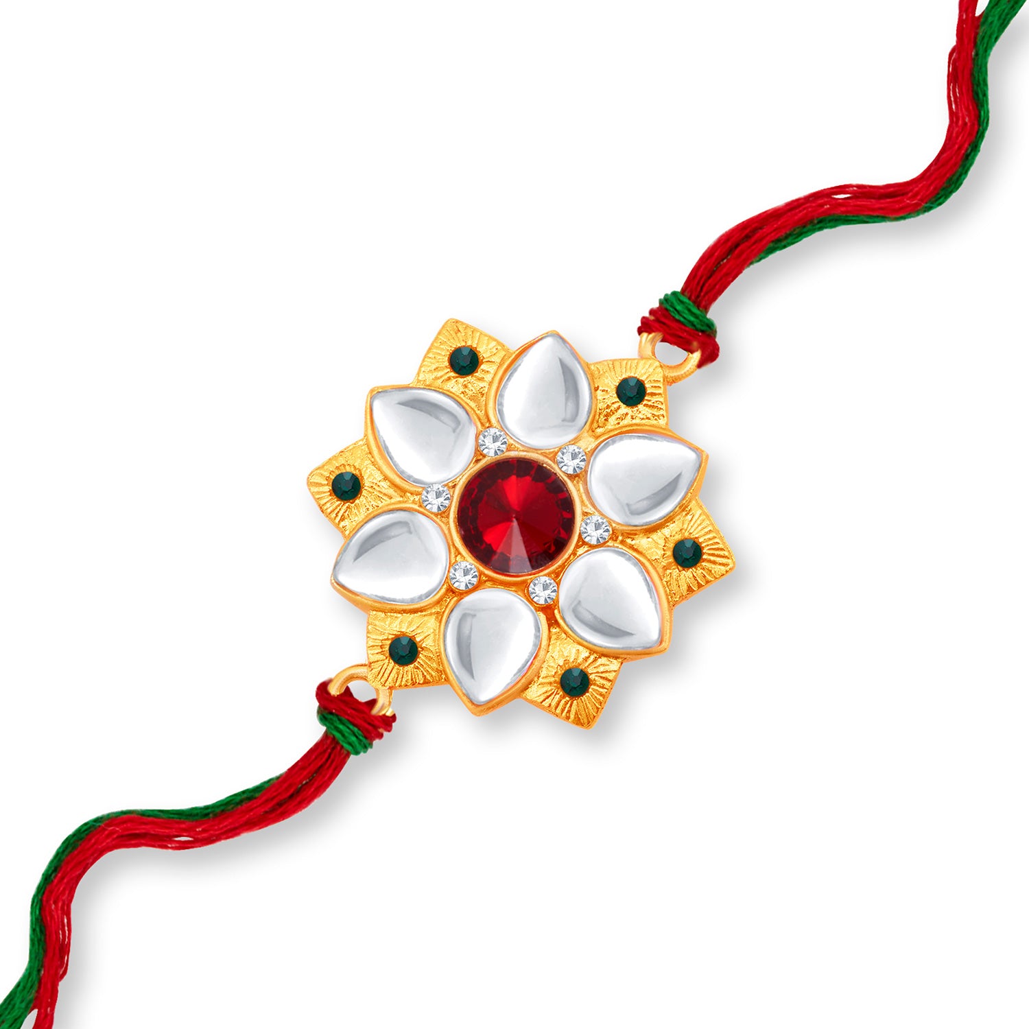 Sukkhi Classy Gold Plated Floral Rakhi with Roli Chawal and Raksha Bandhan Greeting Card for Men