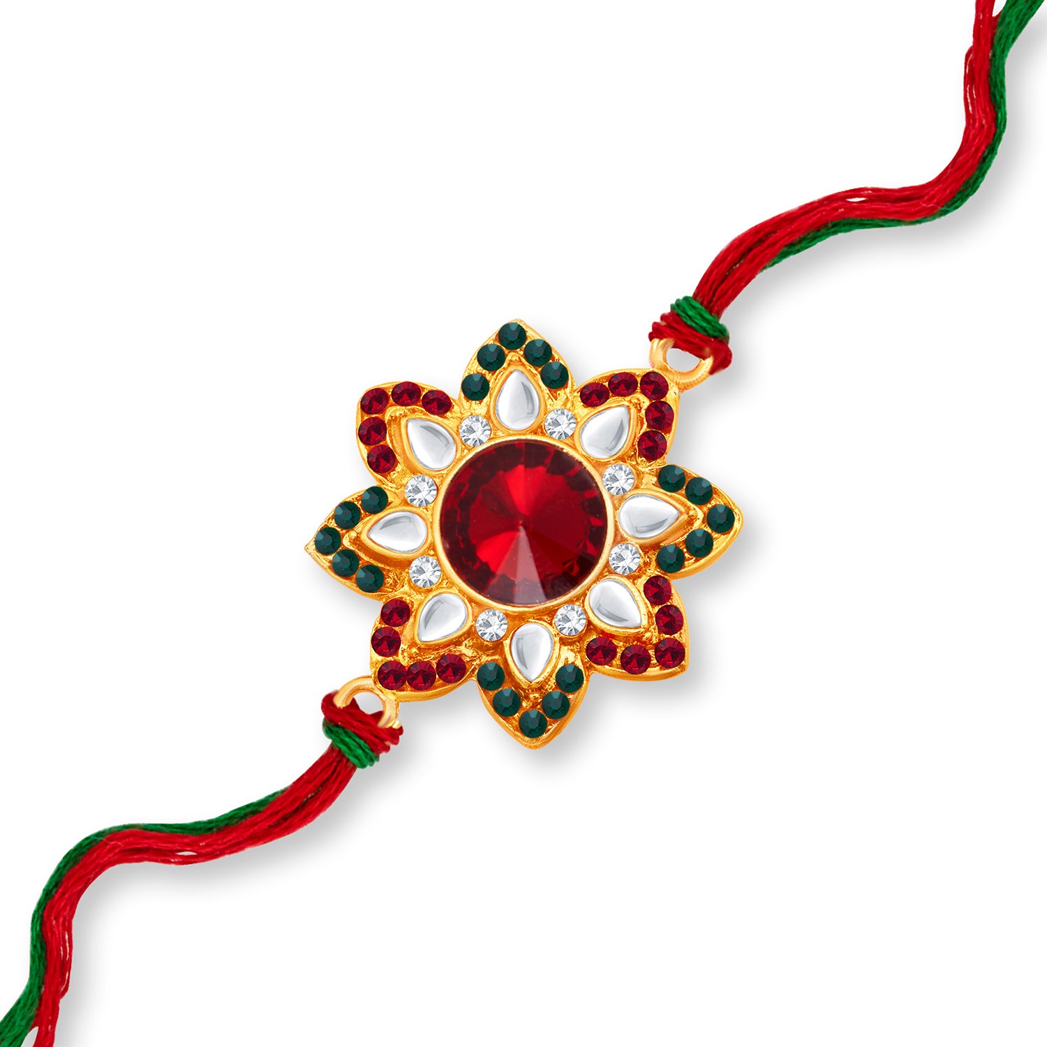 Sukkhi Sparkling Gold Plated Floral Rakhi with Roli Chawal and Raksha Bandhan Greeting Card for Men