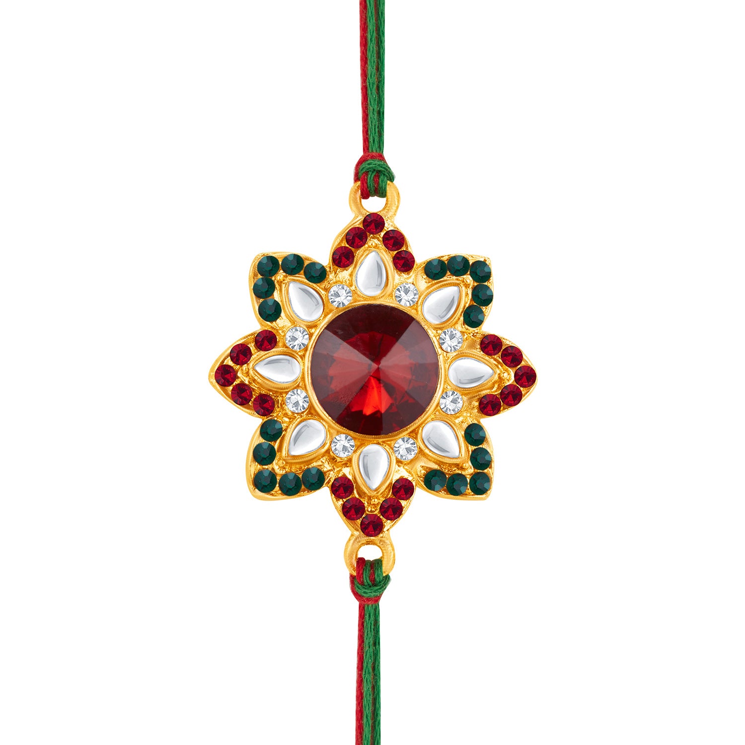 Sukkhi Sparkling Gold Plated Floral Rakhi with Roli Chawal and Raksha Bandhan Greeting Card for Men