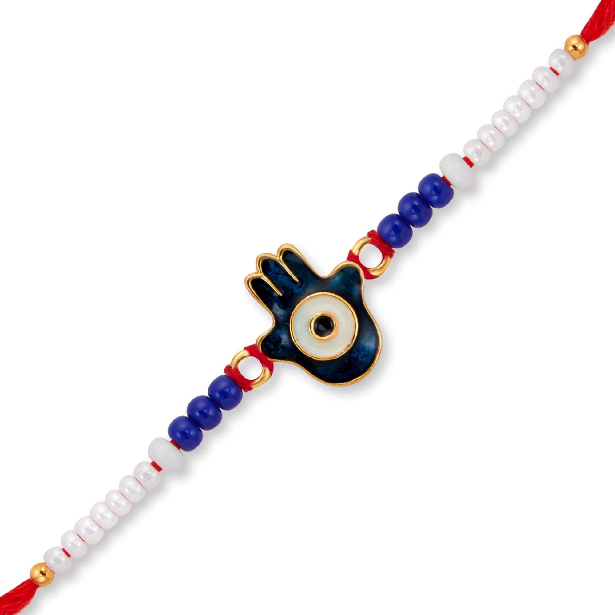 Sukkhi Glitzy Gold Plated Evil Eye Rakhi with Roli Chawal and Raksha Bandhan Greeting Card For Men
