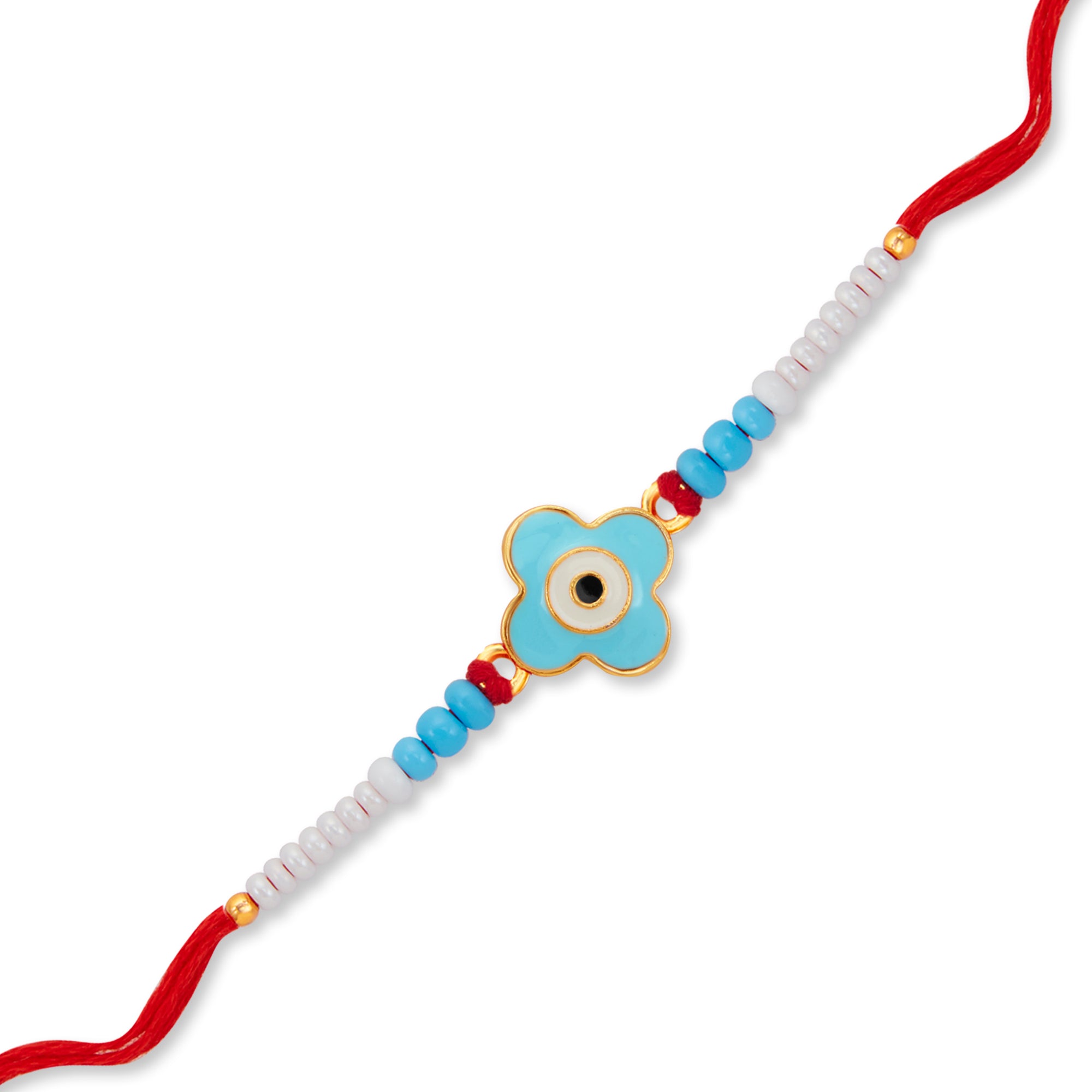 Sukkhi Brilliant Gold Plated Evil Eye Rakhi with Roli Chawal and Raksha Bandhan Greeting Card For Men