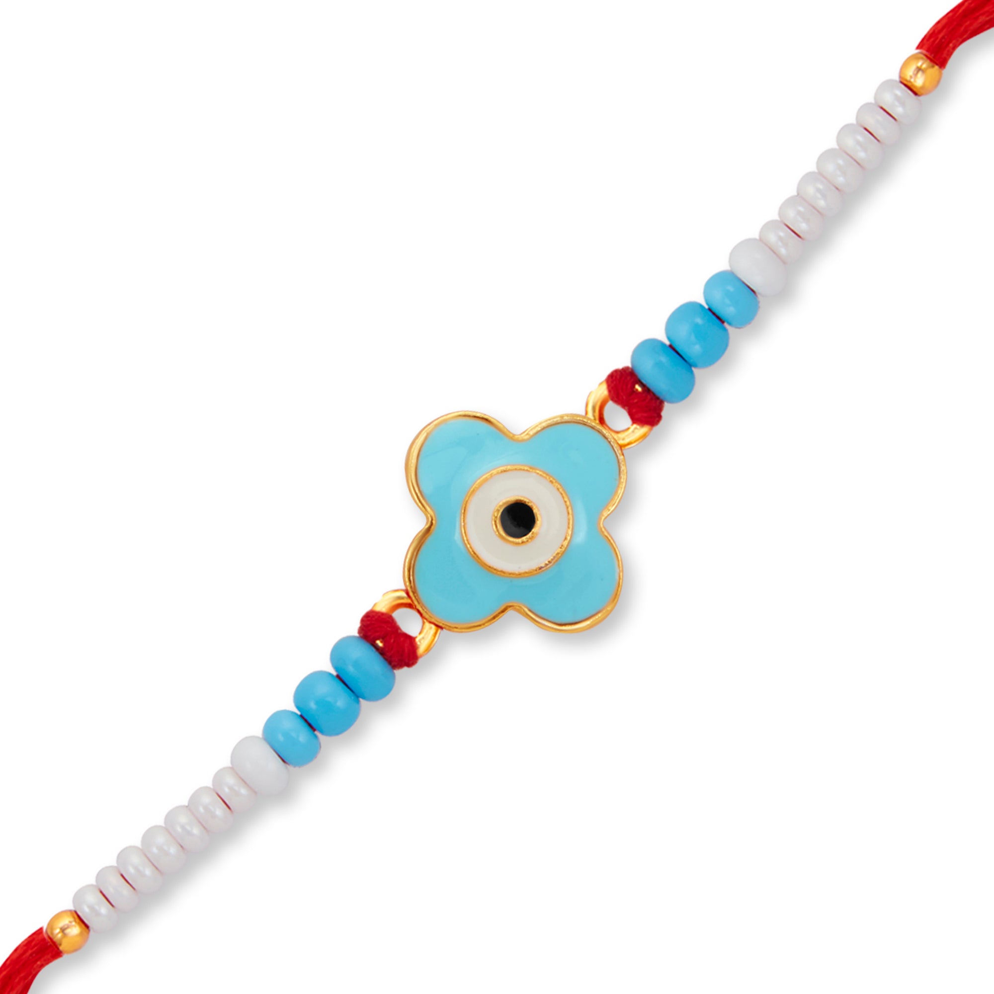 Sukkhi Brilliant Gold Plated Evil Eye Rakhi with Roli Chawal and Raksha Bandhan Greeting Card For Men