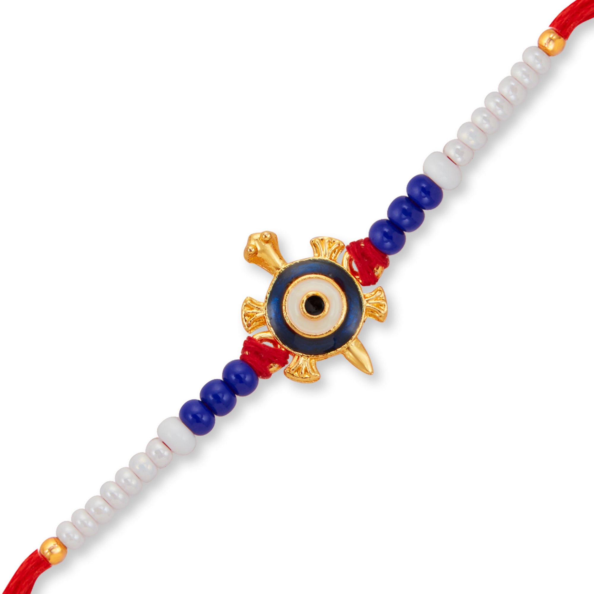 Sukkhi Ethnic Gold Plated Turtle & Evil Eye Rakhi with Roli Chawal and Raksha Bandhan Greeting Card For Men