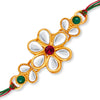 Sukkhi Splendid Gold Plated Floral Kundan Rakhi with Roli Chawal and Raksha Bandhan Greeting Card For Men