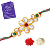 Sukkhi Splendid Gold Plated Floral Kundan Rakhi with Roli Chawal and Raksha Bandhan Greeting Card For Men