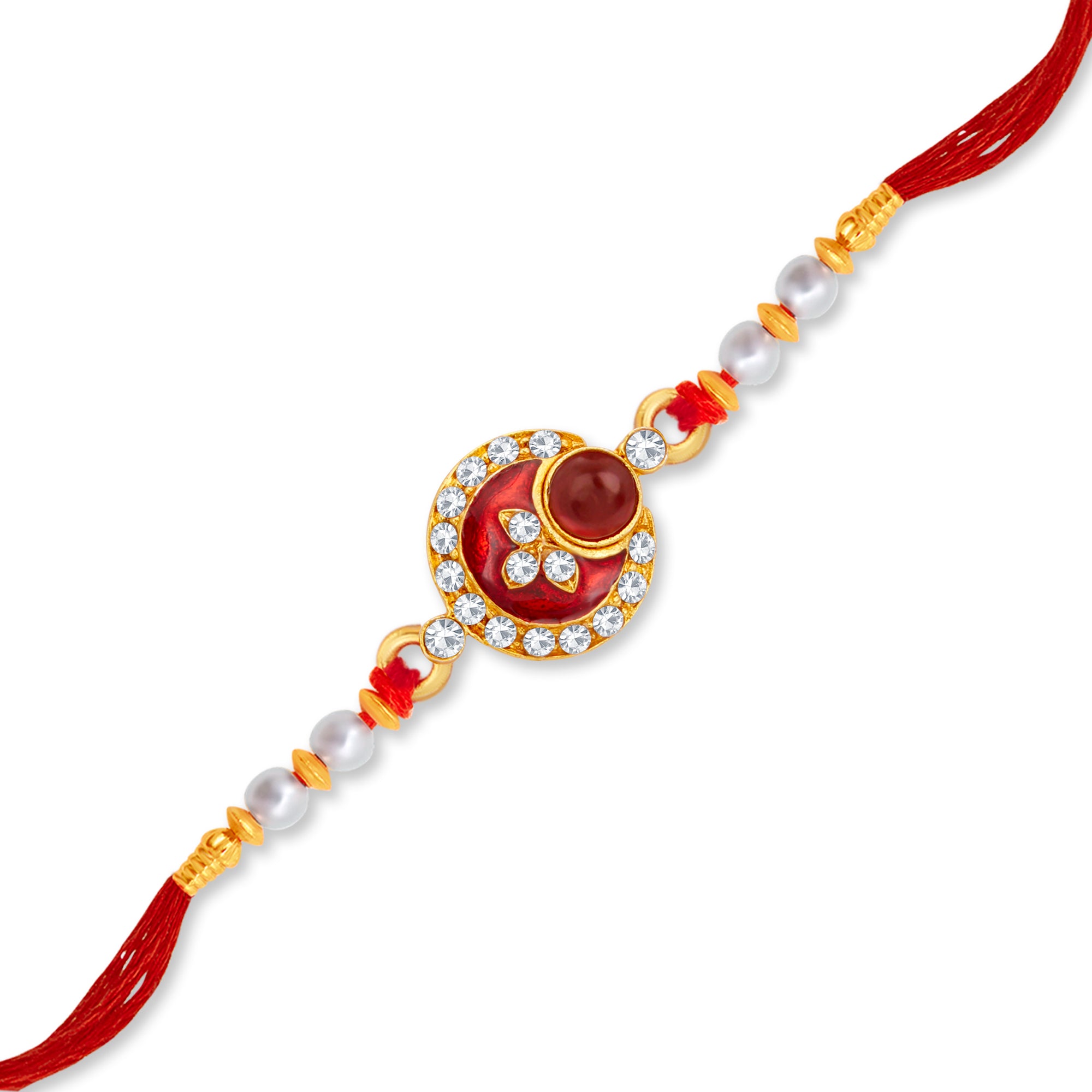 Sukkhi Marvelous Gold Plated Meenakari Rakhi with Roli Chawal and Raksha Bandhan Greeting Card For Men