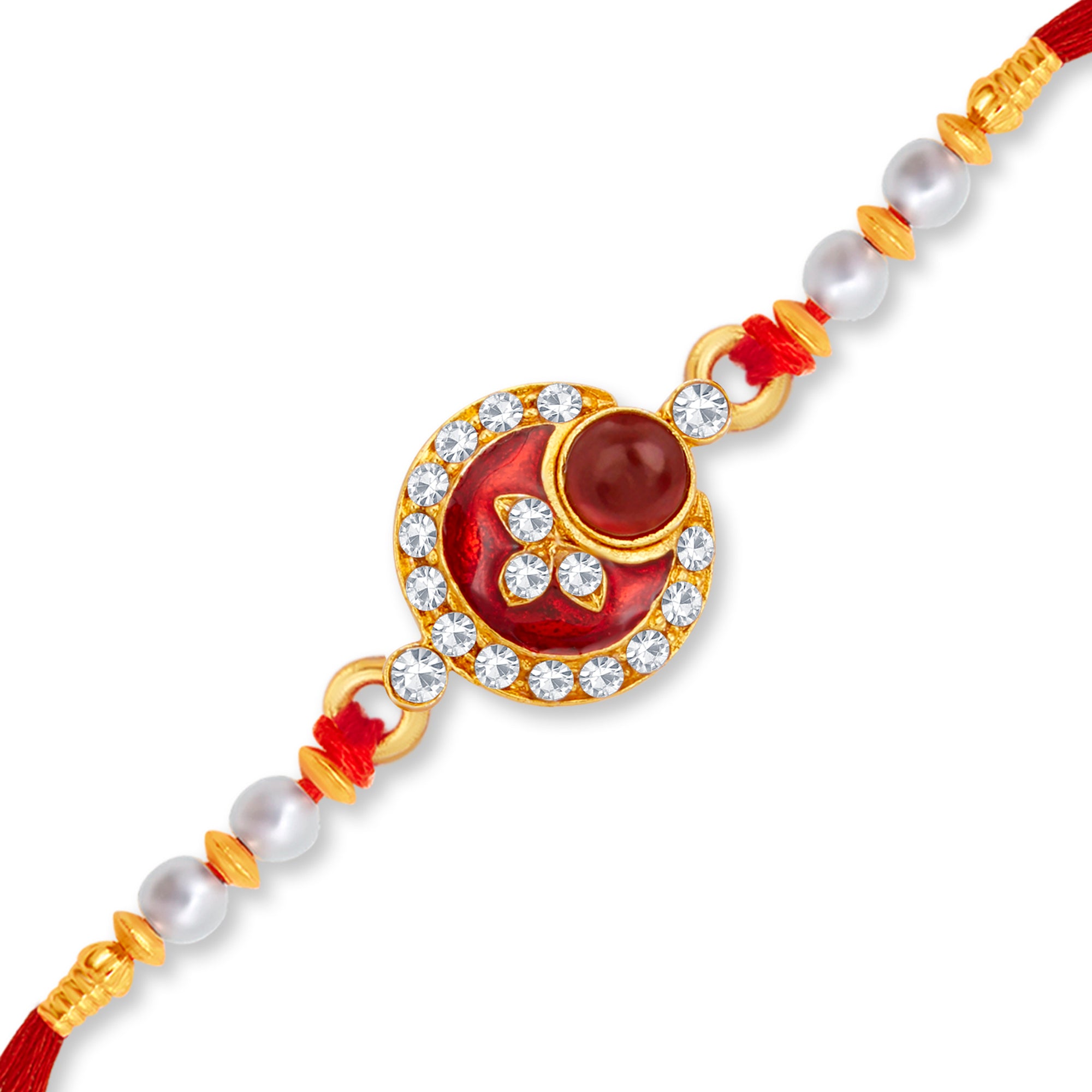 Sukkhi Marvelous Gold Plated Meenakari Rakhi with Roli Chawal and Raksha Bandhan Greeting Card For Men