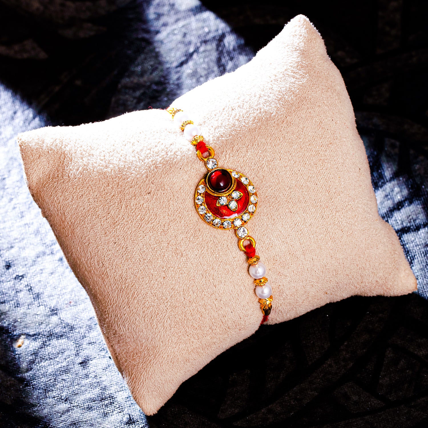 Sukkhi Marvelous Gold Plated Meenakari Rakhi with Roli Chawal and Raksha Bandhan Greeting Card For Men