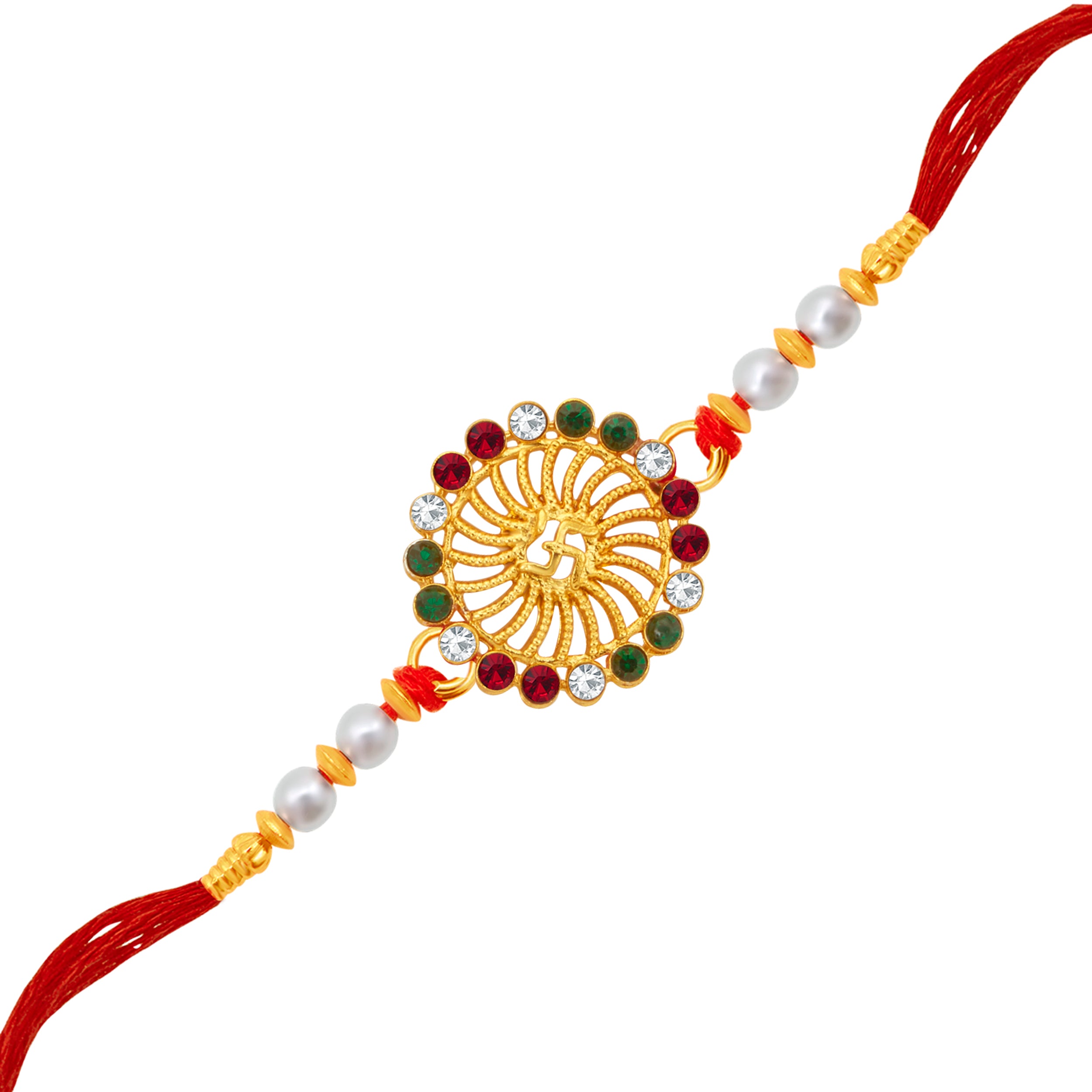 Sukkhi Elegant Gold Plated Swastik Rakhi with Roli Chawal and Raksha Bandhan Greeting Card For Men