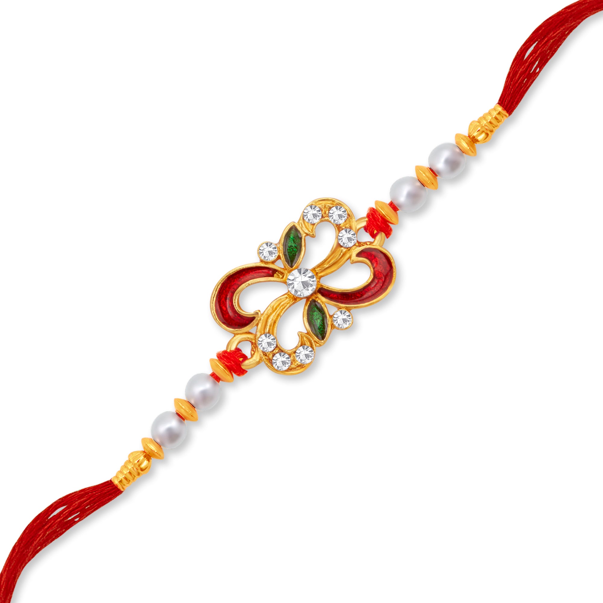 Sukkhi Dazzling Gold Plated Meenakari Rakhi with Roli Chawal and Raksha Bandhan Greeting Card For Men