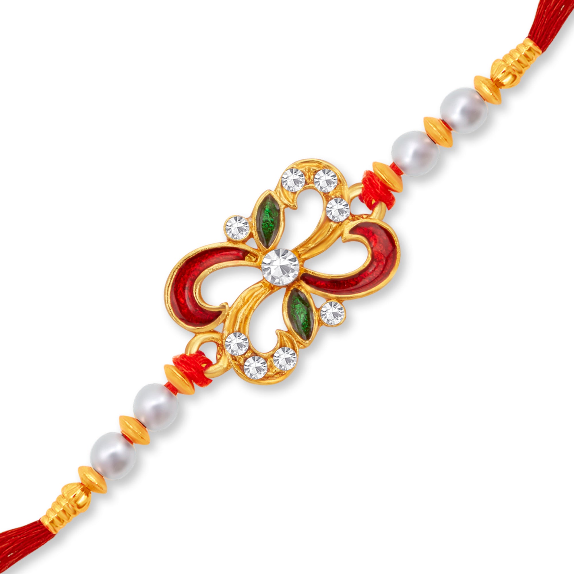 Sukkhi Dazzling Gold Plated Meenakari Rakhi with Roli Chawal and Raksha Bandhan Greeting Card For Men