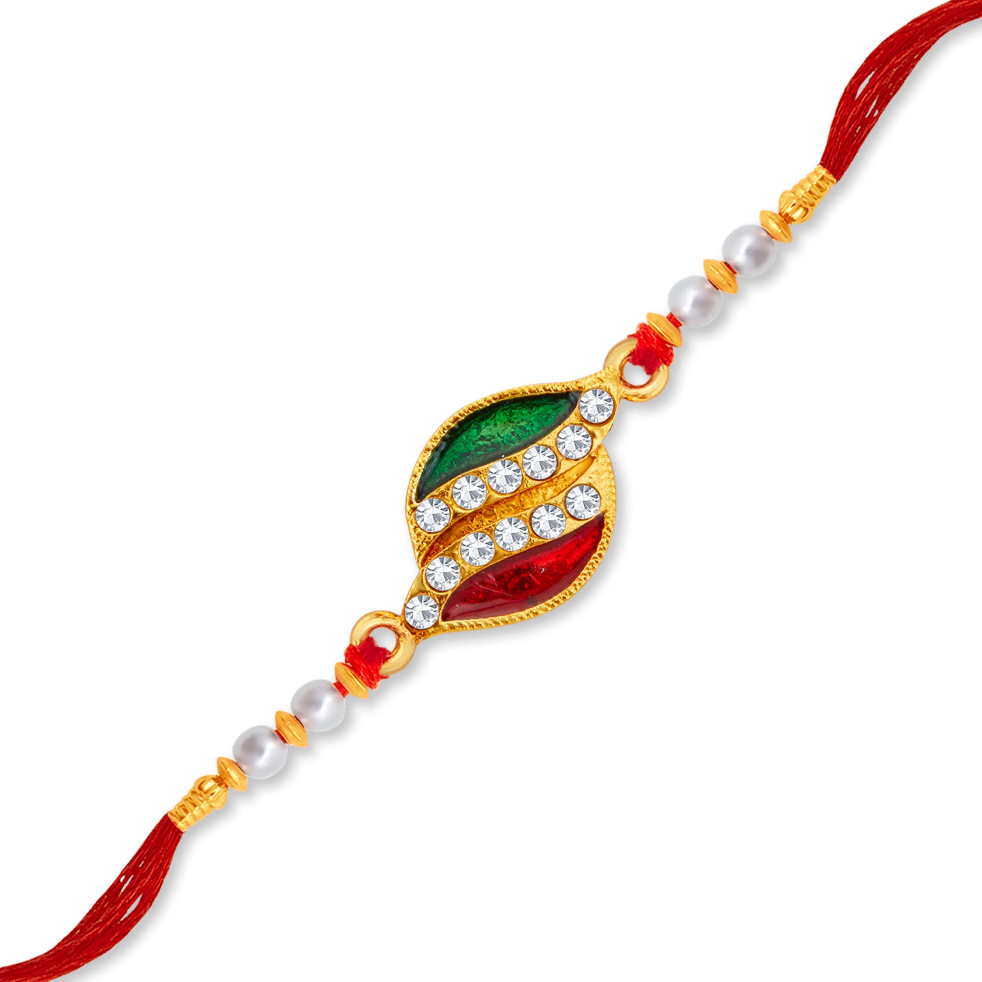 Sukkhi Glitzy Gold Plated Meenakari Rakhi with Roli Chawal and Raksha Bandhan Greeting Card For Men