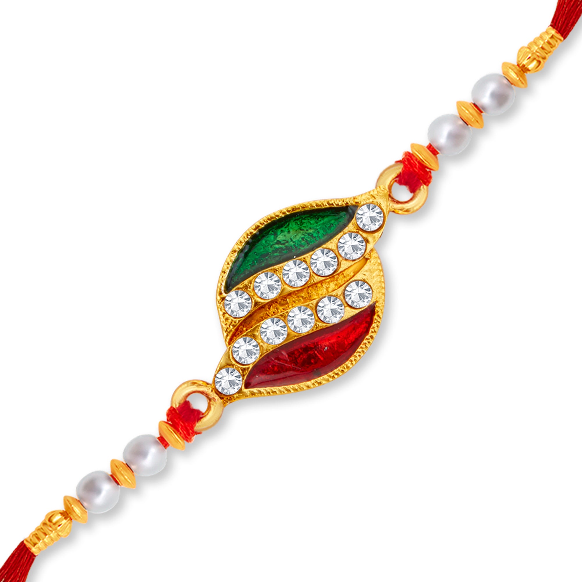 Sukkhi Glitzy Gold Plated Meenakari Rakhi with Roli Chawal and Raksha Bandhan Greeting Card For Men