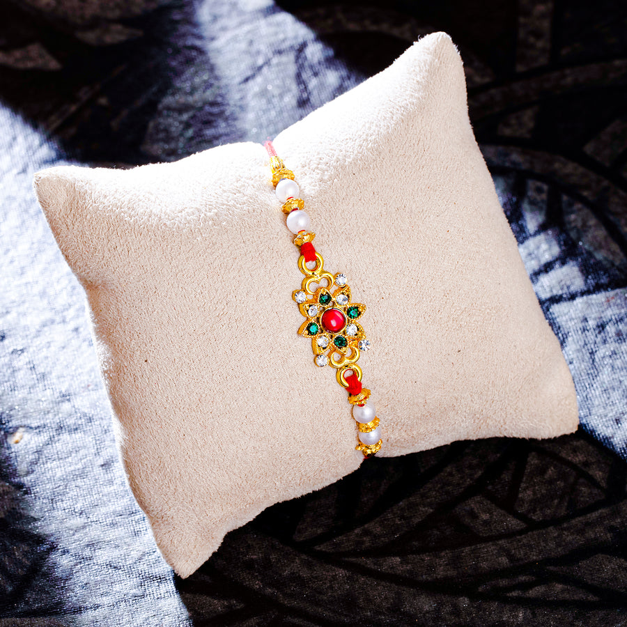 Sukkhi Trendy Gold Plated Rakhi with Roli Chawal and Raksha Bandhan Greeting Card For Men