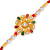 Sukkhi Fancy Gold Plated Floral Rakhi with Roli Chawal and Raksha Bandhan Greeting Card For Men