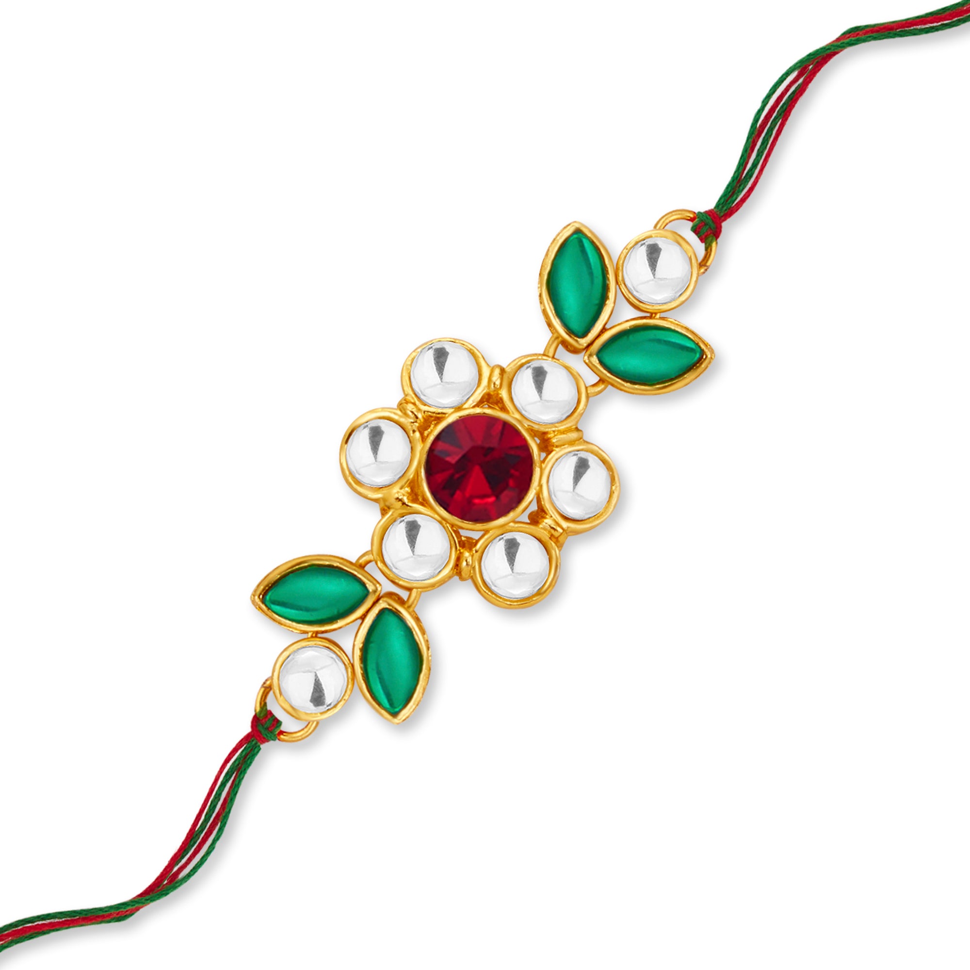 Sukkhi Delightful Gold Plated Floral Rakhi with Roli Chawal and Raksha Bandhan Greeting Card For Men
