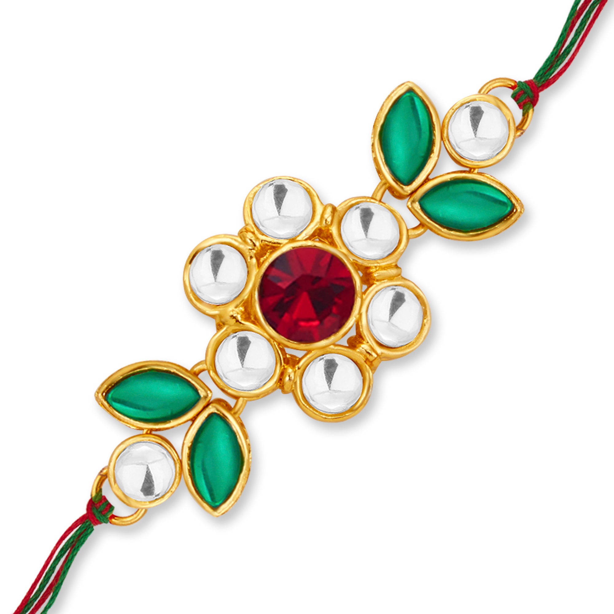 Sukkhi Delightful Gold Plated Floral Rakhi with Roli Chawal and Raksha Bandhan Greeting Card For Men