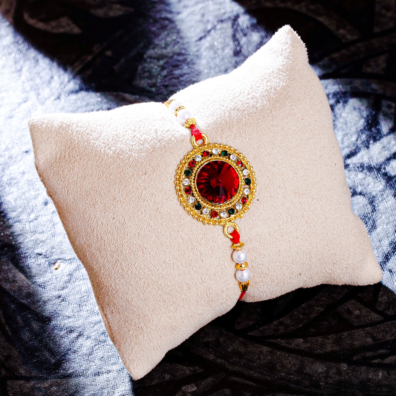 Sukkhi Elegant Gold Plated Rakhi with Roli Chawal and Raksha Bandhan Greeting Card For Men