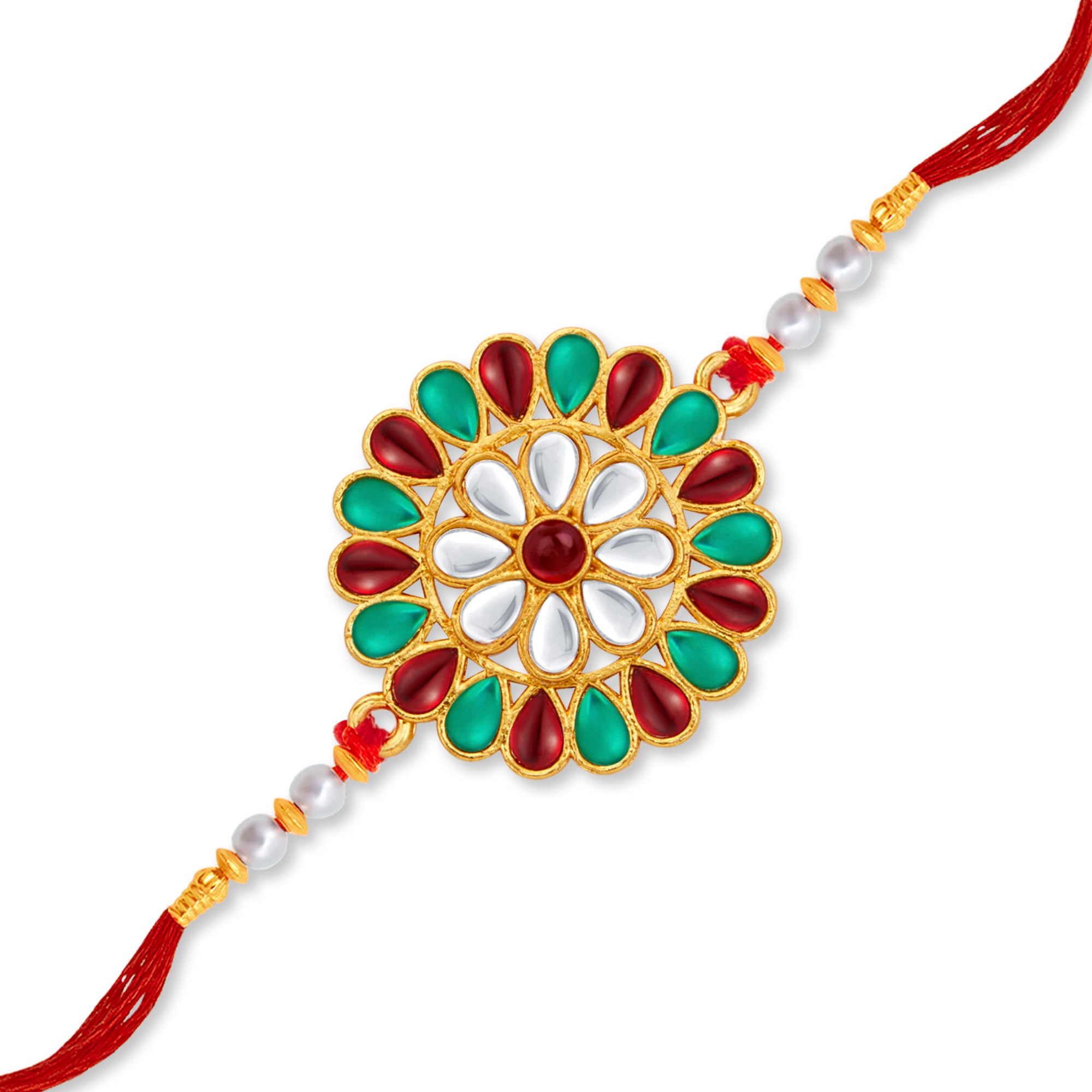 Sukkhi Ethnic Gold Plated Floral Rakhi with Roli Chawal and Raksha Bandhan Greeting Card For Men