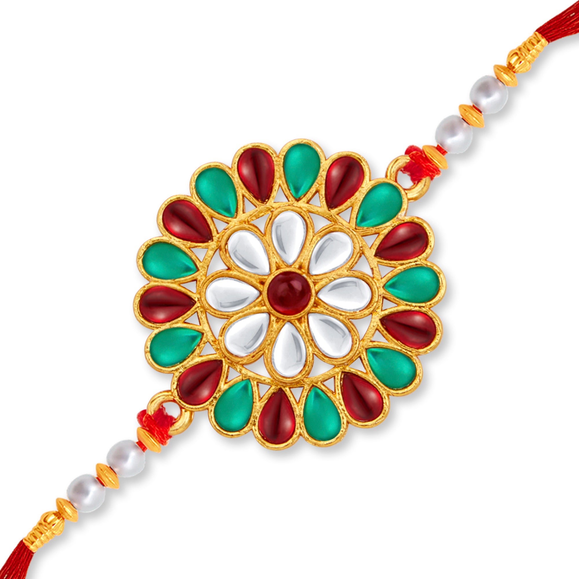 Sukkhi Ethnic Gold Plated Floral Rakhi with Roli Chawal and Raksha Bandhan Greeting Card For Men