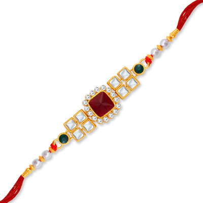 Sukkhi Classic Gold Plated Rakhi with Roli Chawal and Raksha Bandhan Greeting Card For Men