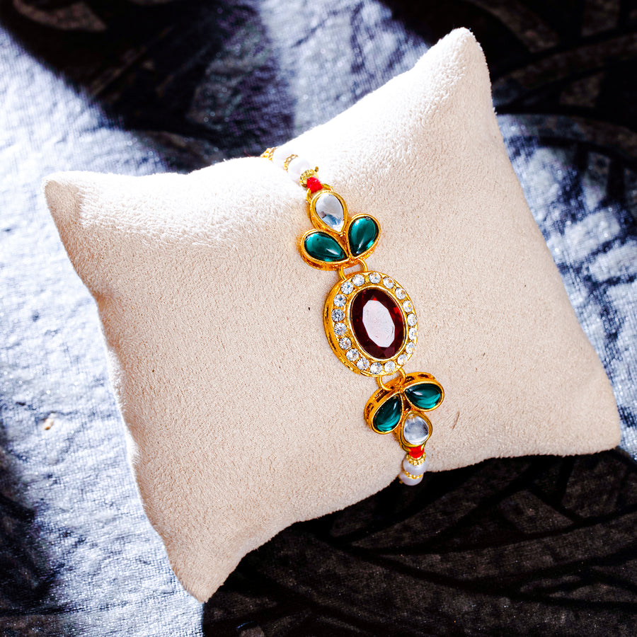 Sukkhi Classy Gold Plated Rakhi with Roli Chawal and Raksha Bandhan Greeting Card For Men