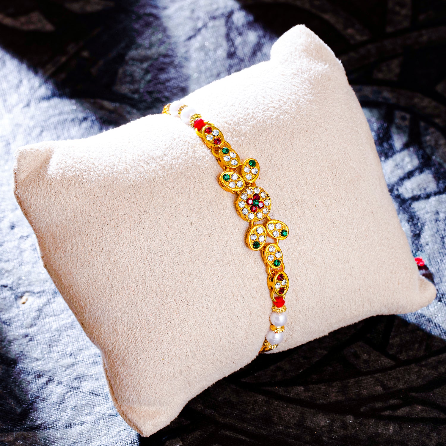 Sukkhi Fancy Gold Plated Rakhi with Roli Chawal and Raksha Bandhan Greeting Card For Men