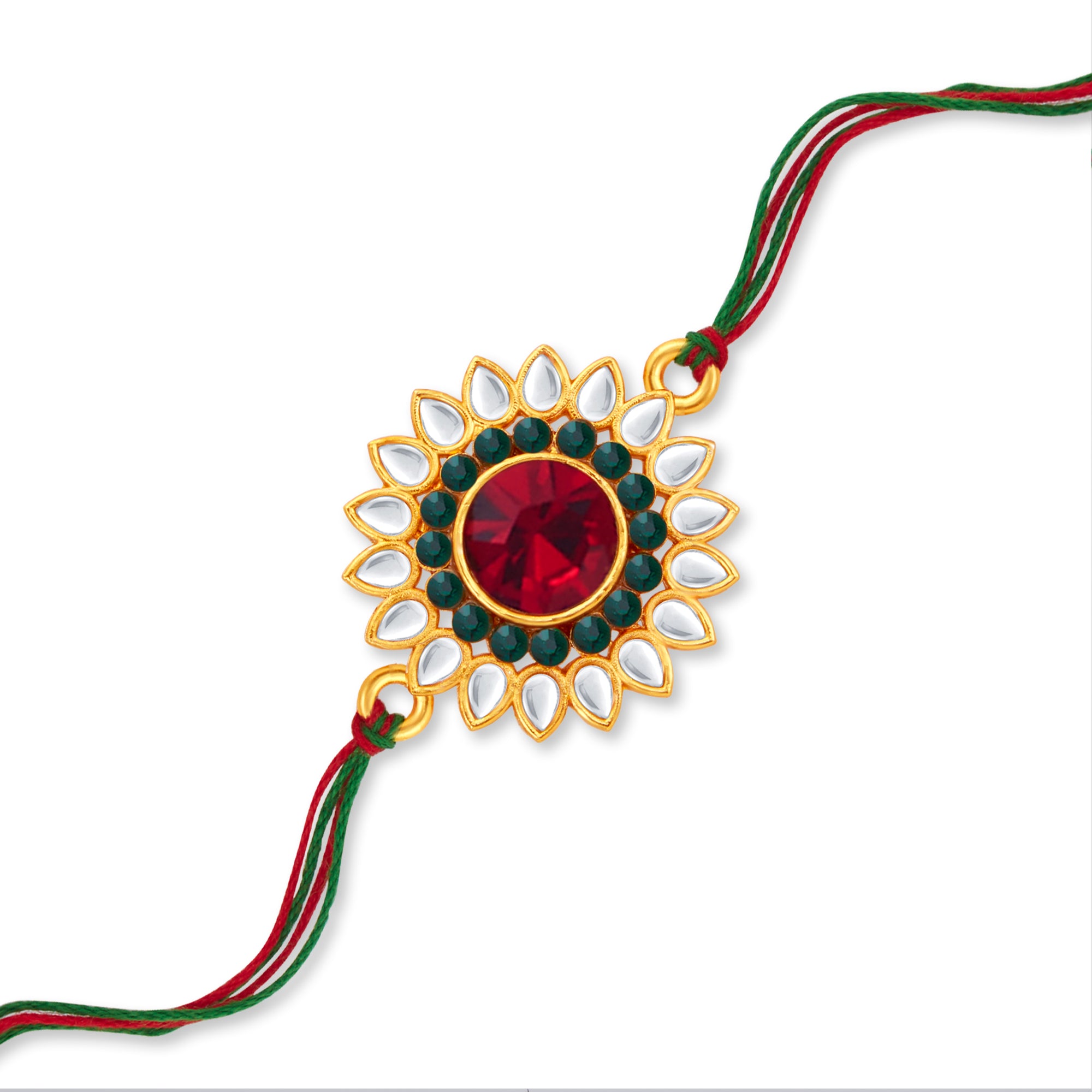 Sukkhi Glemaing Gold Plated Floral Rakhi with Roli Chawal and Raksha Bandhan Greeting Card For Men