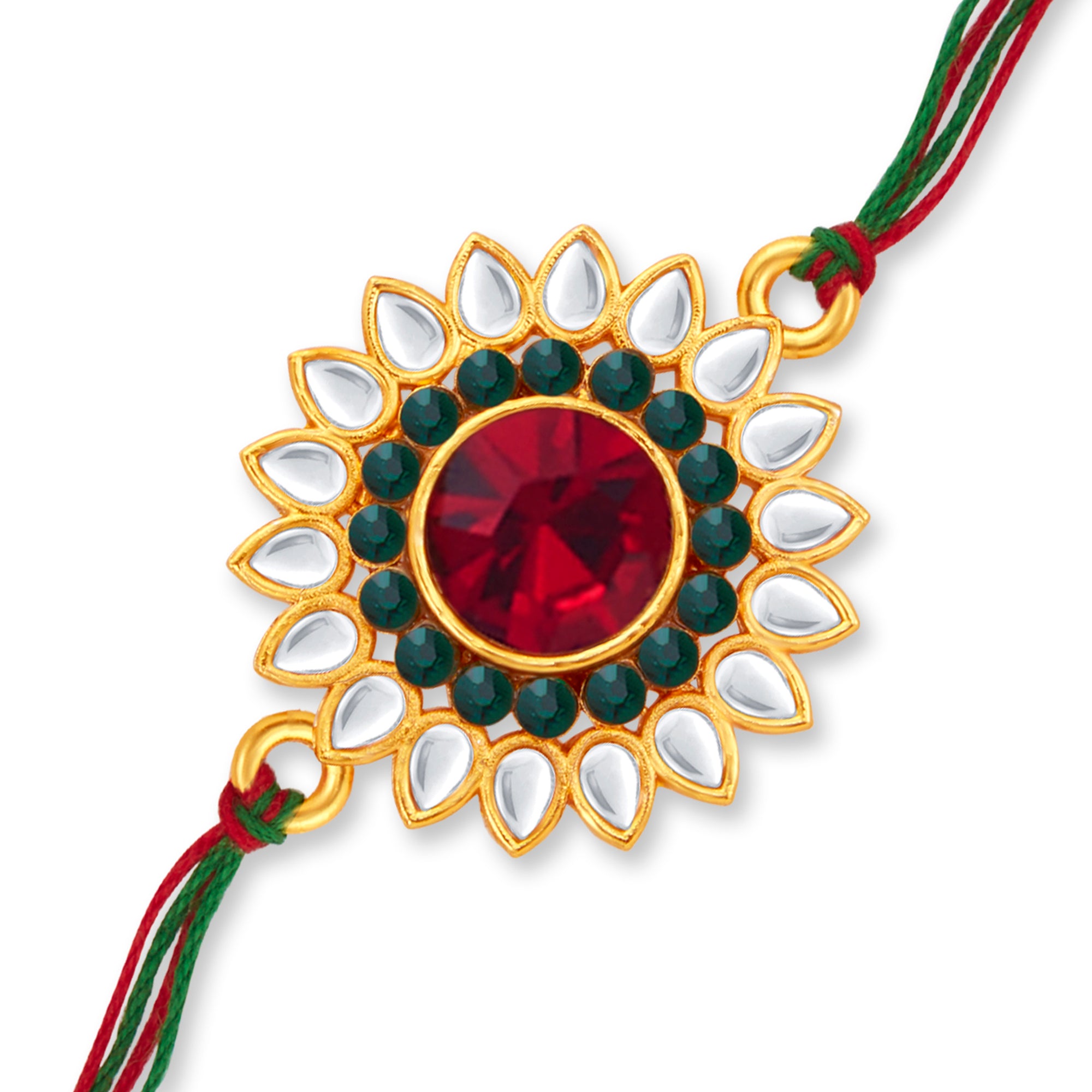 Sukkhi Glemaing Gold Plated Floral Rakhi with Roli Chawal and Raksha Bandhan Greeting Card For Men