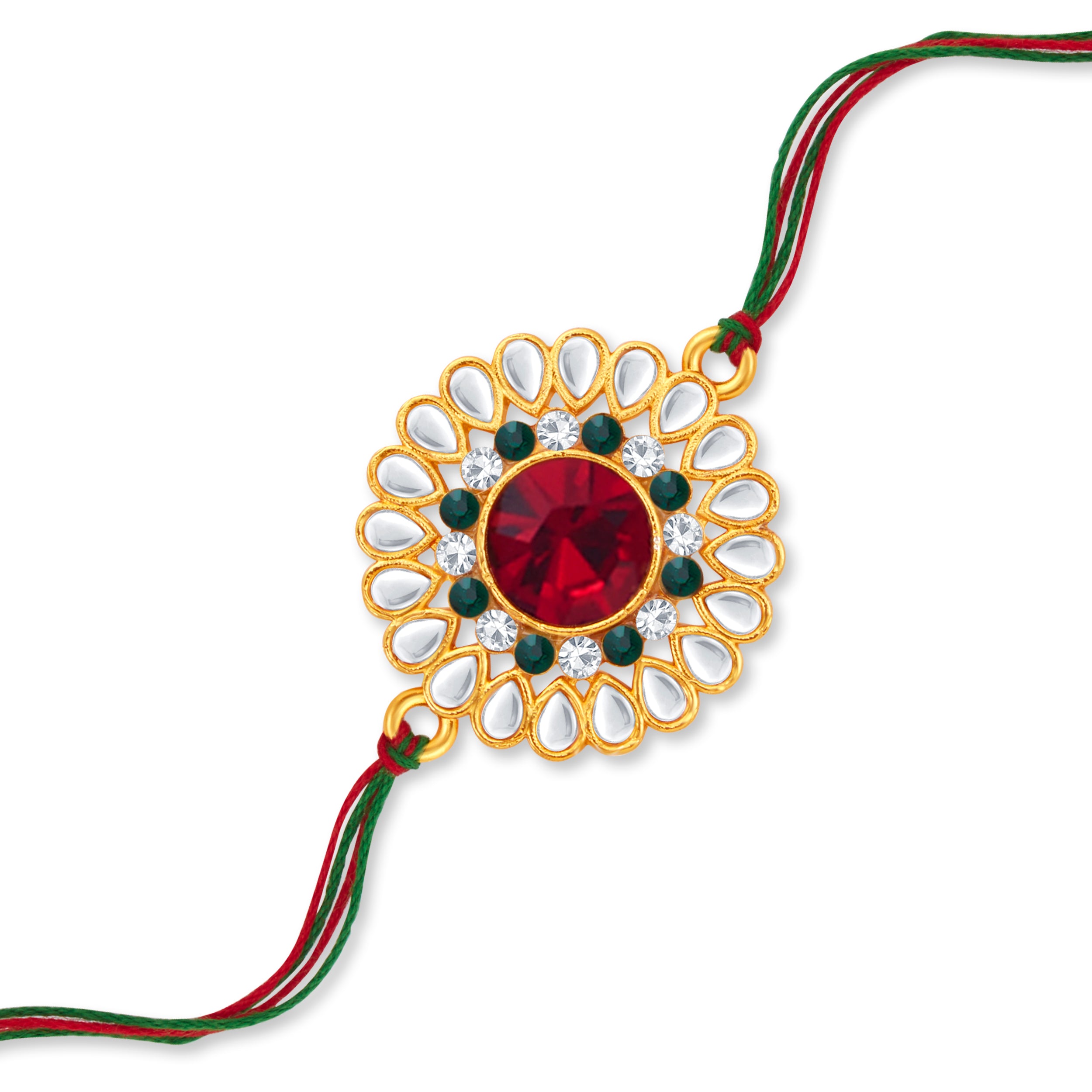 Sukkhi Glittery Gold Plated Floral Rakhi with Roli Chawal and Raksha Bandhan Greeting Card For Men