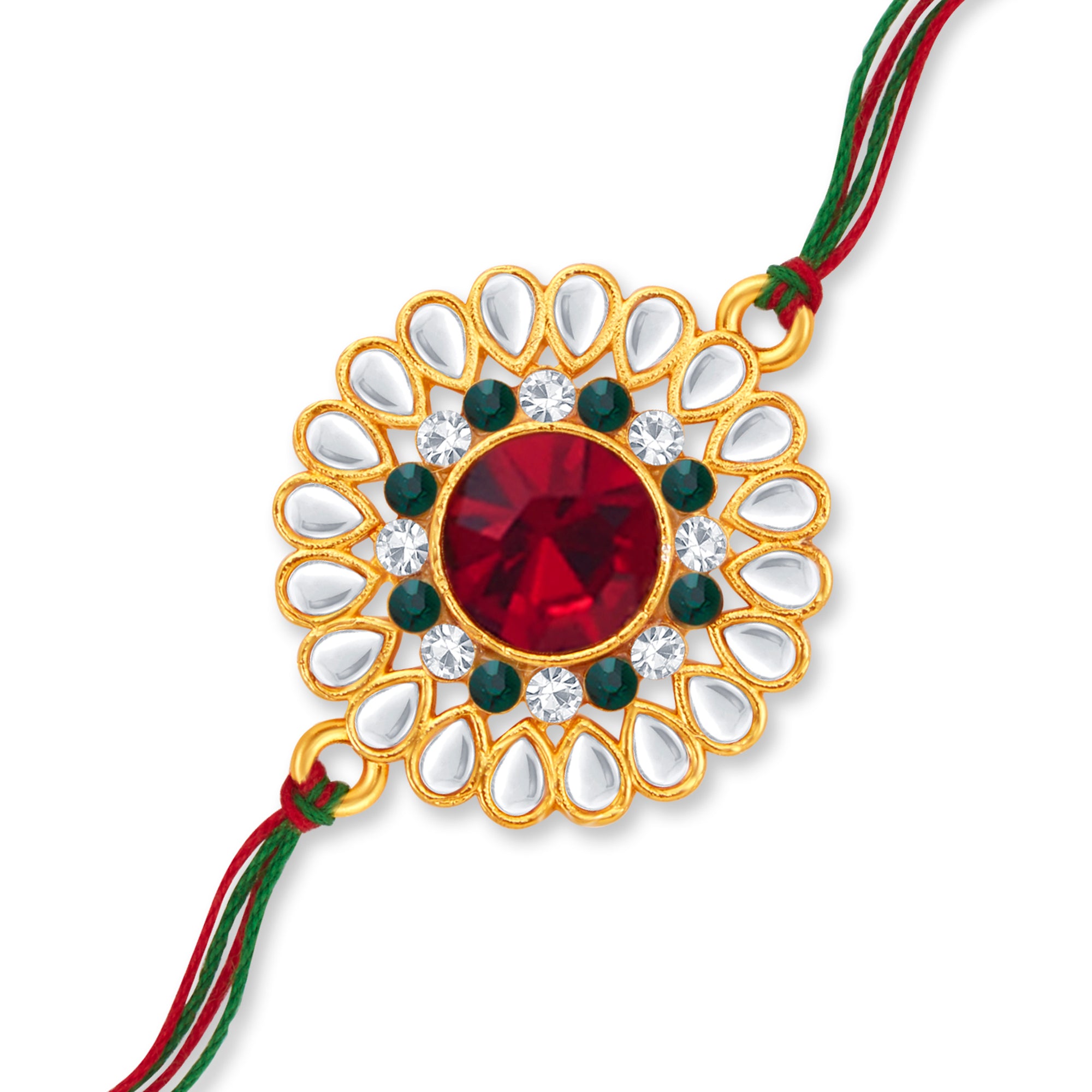Sukkhi Glittery Gold Plated Floral Rakhi with Roli Chawal and Raksha Bandhan Greeting Card For Men