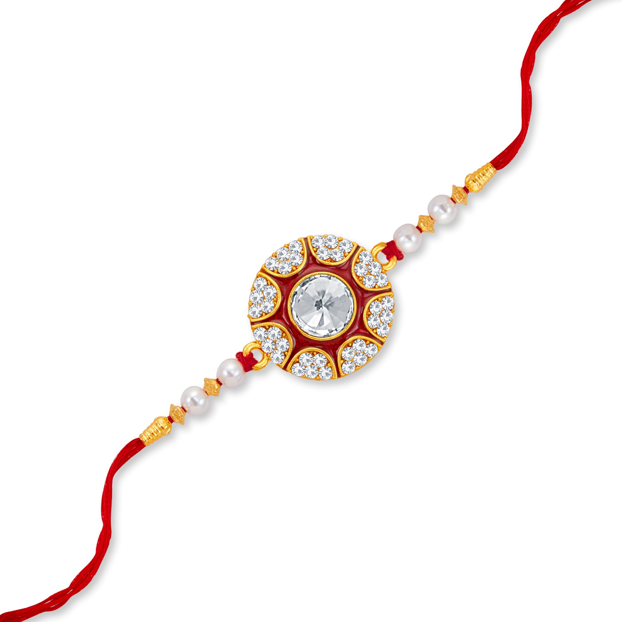 Sukkhi Glimmery Gold Plated Meenakari Rakhi with Roli Chawal and Raksha Bandhan Greeting Card For Men