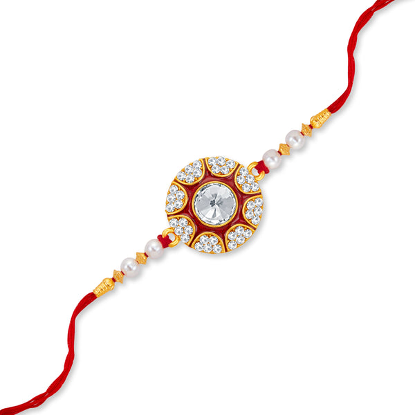 Premium Gold Plated Rakhi Set Of 2 With Kundan & Pearls - Raksha Bandhan Gift For Brother