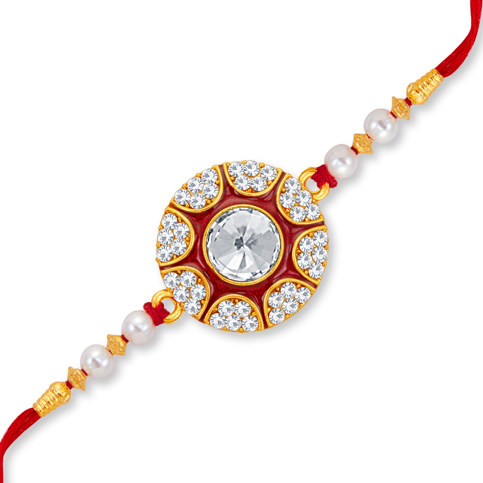 Sukkhi Glimmery Gold Plated Meenakari Rakhi with Roli Chawal and Raksha Bandhan Greeting Card For Men