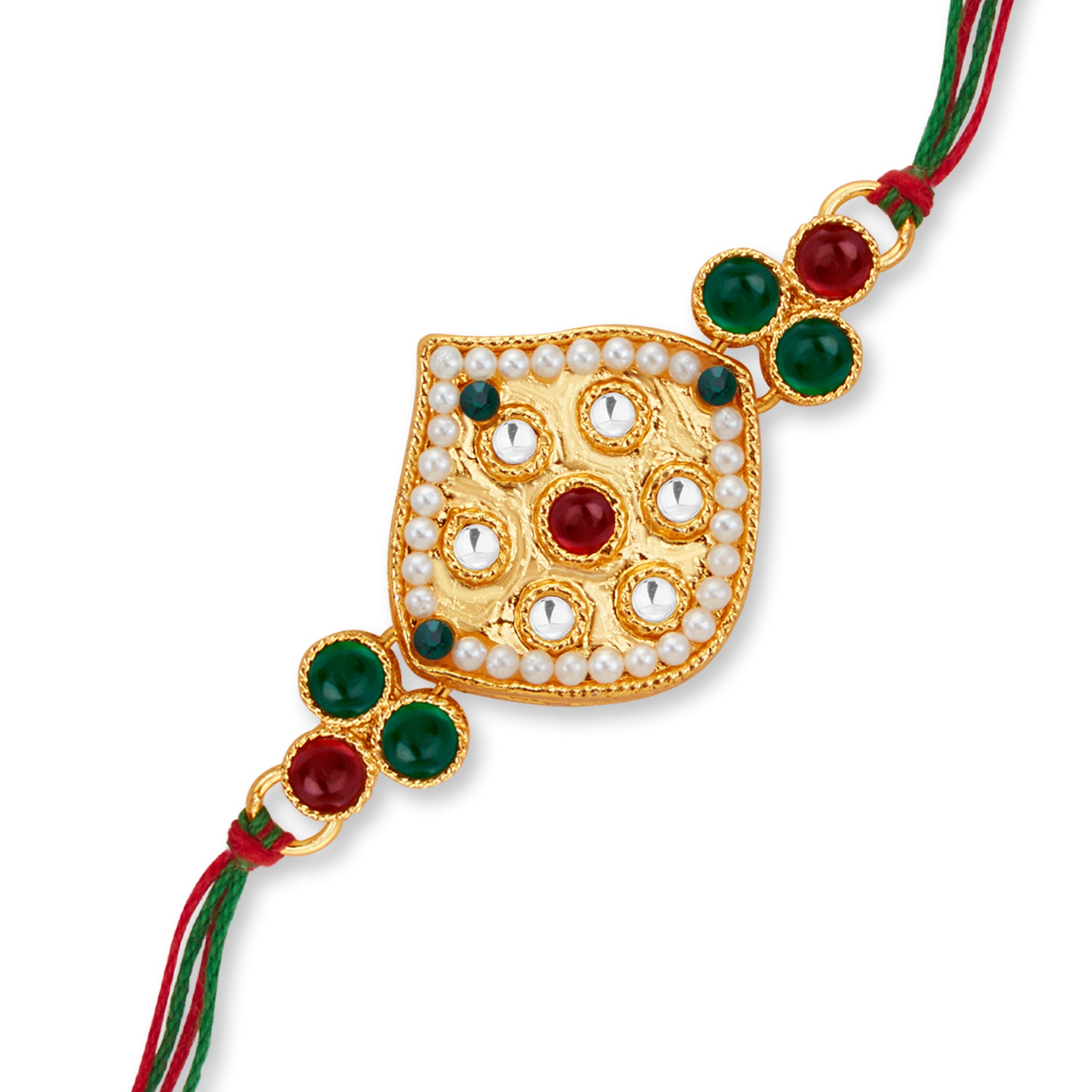 Sukkhi Elegant Gold Plated Rakhi with Roli Chawal and Raksha Bandhan Greeting Card For Men